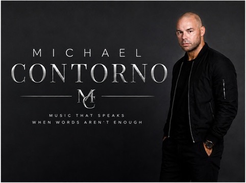Michael Contorno official artist portrait with silver lettering and MC monogram